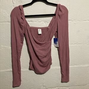 NWT Abound Pink Nostalgia Long Sleeve Ribbed Faux Wrap Top - Size XXS